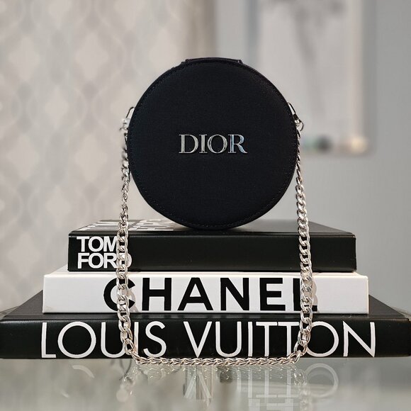 Authentic New CHRISTIAN DIOR Round Shoulder Bag with Mirror Navy Blue Silver New - Picture 1 of 4